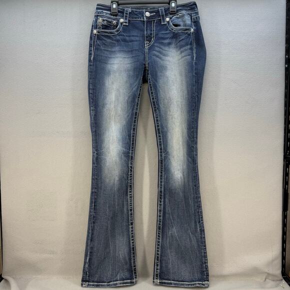 Miss Me Jeans Women's 28x35 (8) Dark Blue Standard Boot Fleur de Lis Western - Picture 3 of 15